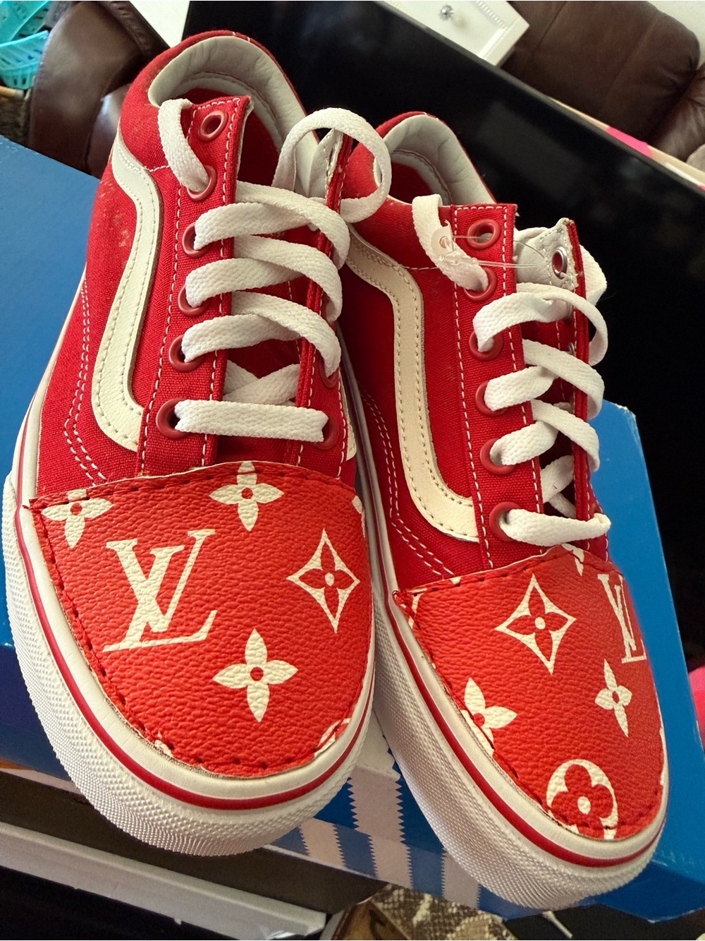 Vans Kids Red and White Low-Top Sneakers with Logo Print